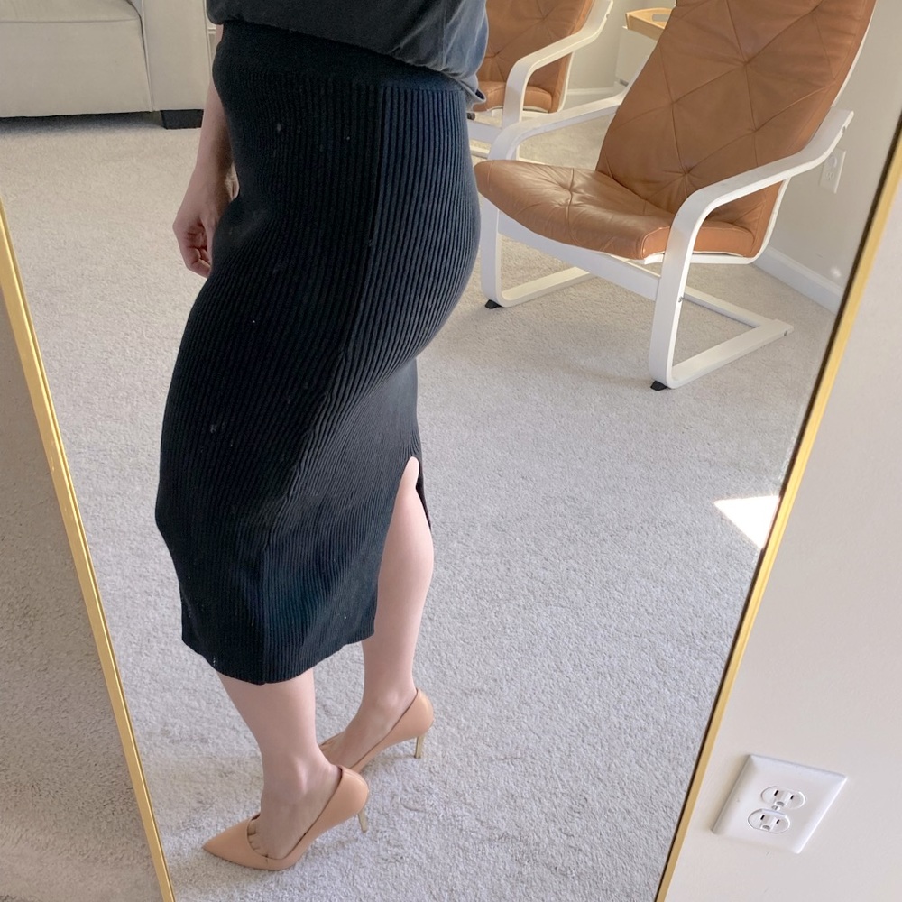 Prana Black Ribbed Midi Skirt NWOT